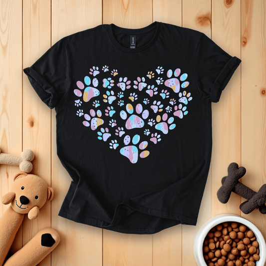Black / S Dog Paw Heart T-Shirt