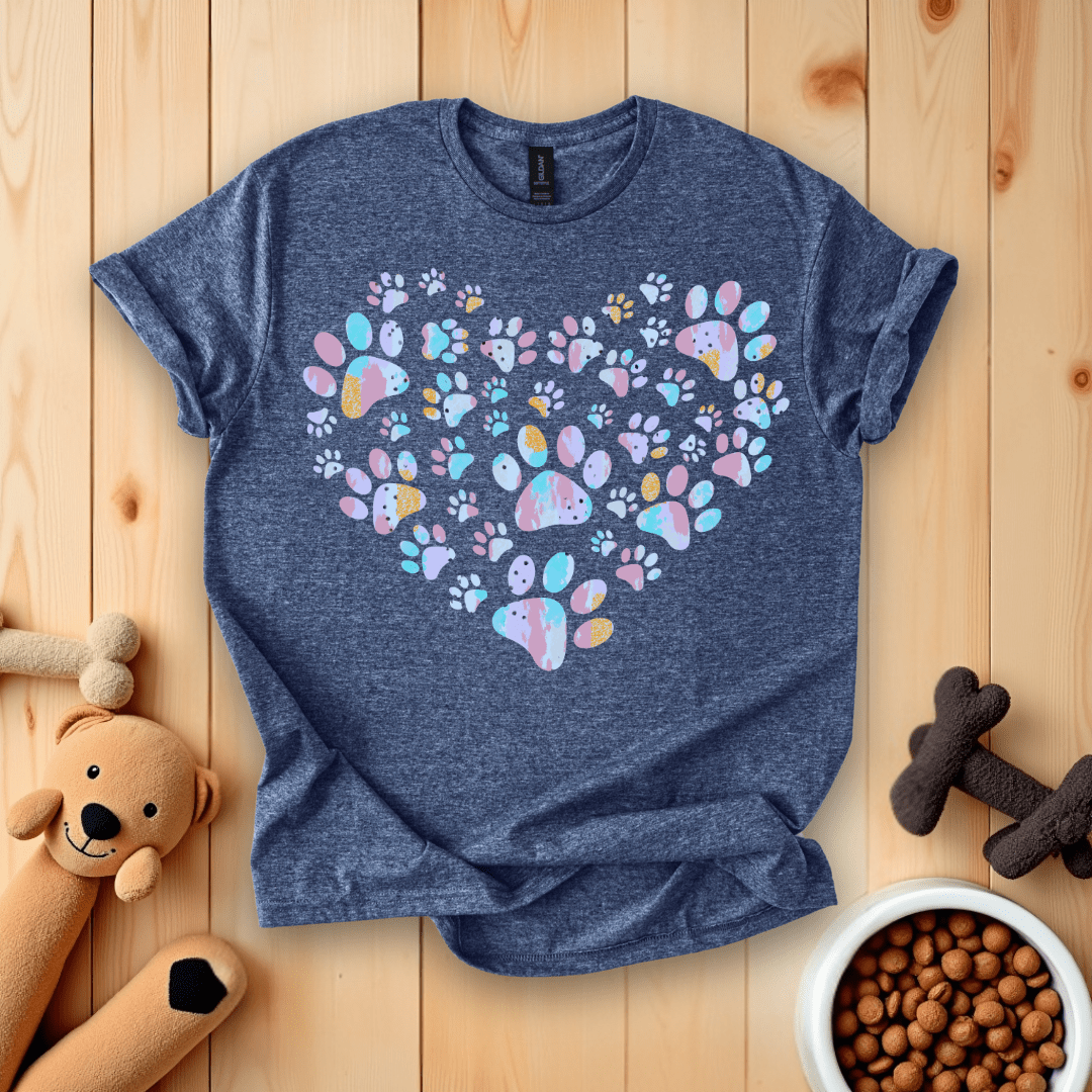 Heather Navy / S Dog Paw Heart T-Shirt