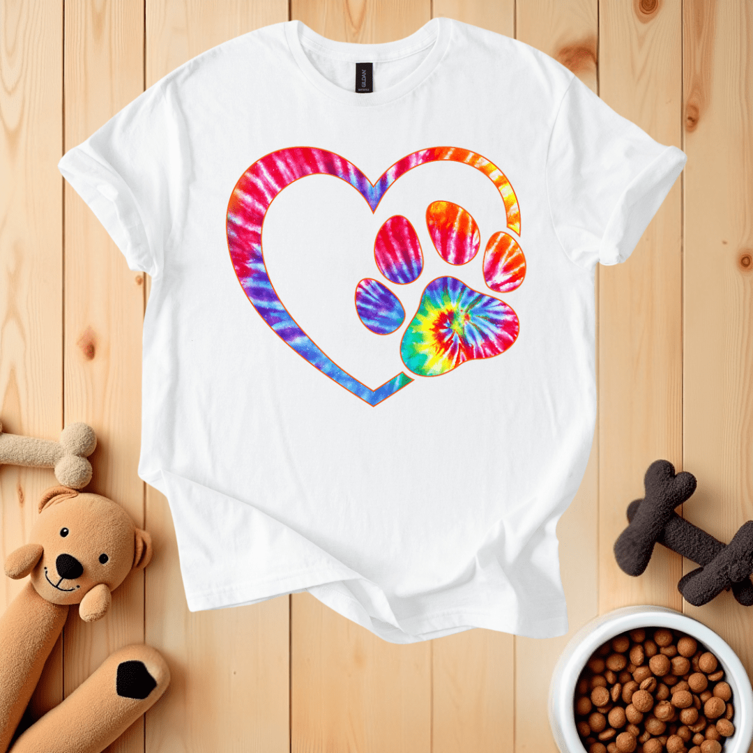 White / S Dog Paw Heart T-Shirt