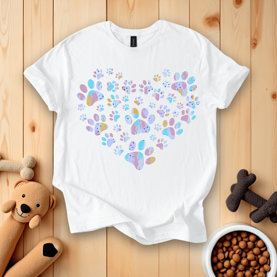White / S Dog Paw Heart T-Shirt