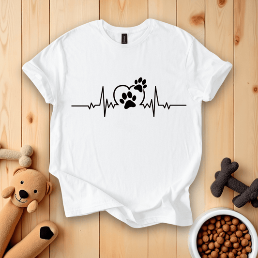 White / S Dog Paw Heartbeat T-Shirt