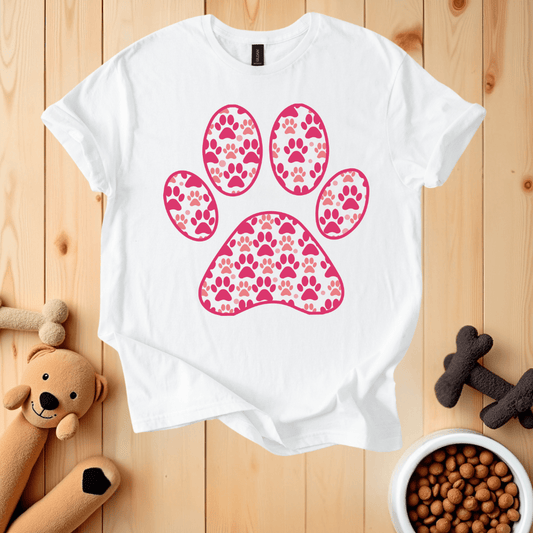 White / S Dog Paw Valentines Day T-Shirt