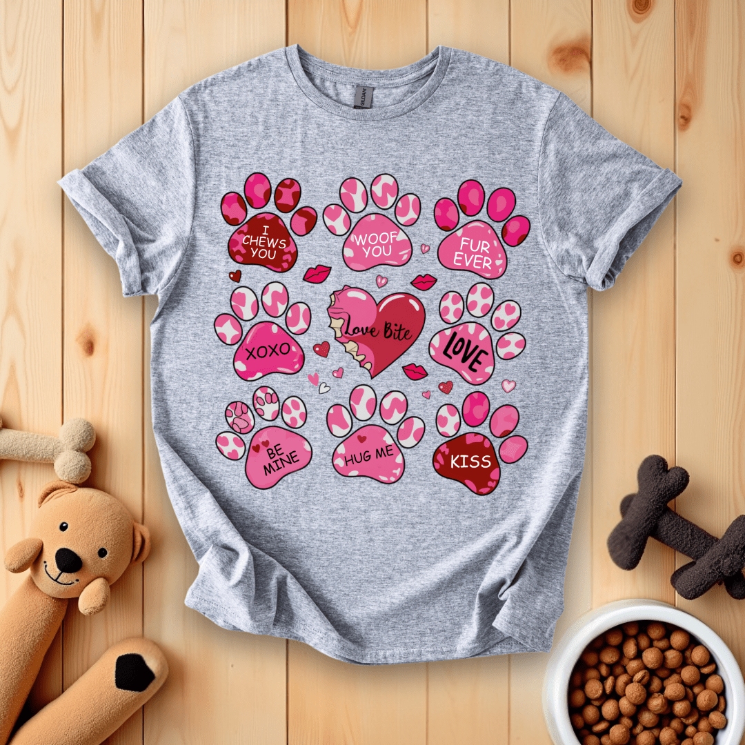 Sport Grey / S Dog Paws Happy Valentines Day T-Shirt