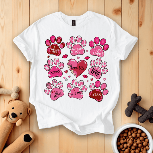 White / S Dog Paws Happy Valentines Day T-Shirt