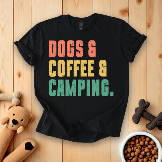 Black / S Dogs & Coffee & Camping T-Shirt
