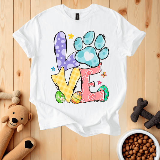 White / S Easter Dog Paw Love T-Shirt
