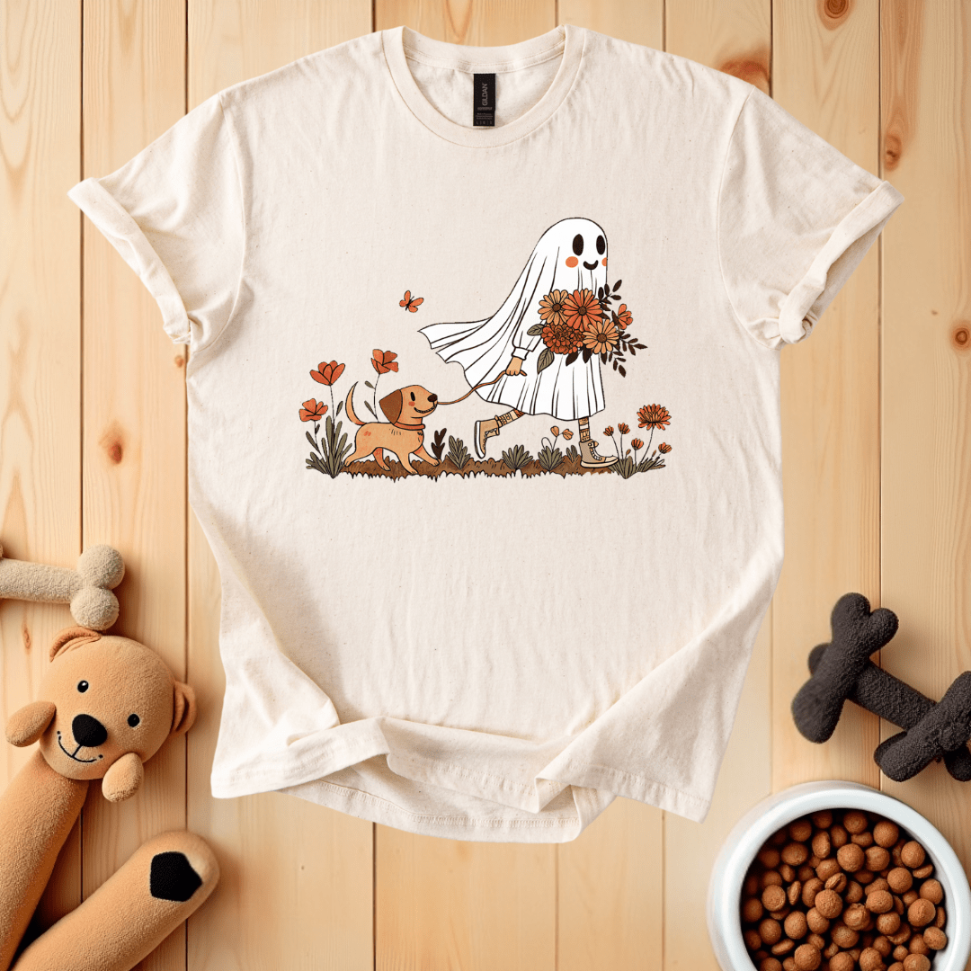 Natural / S Ghost Walking Dog T-Shirt