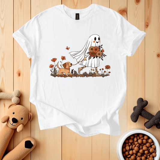 White / S Ghost Walking Dog T-Shirt