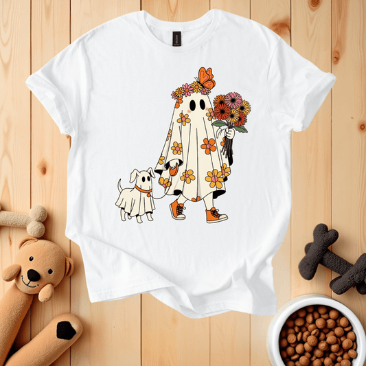 White / S Ghost Walking Dog T-Shirt