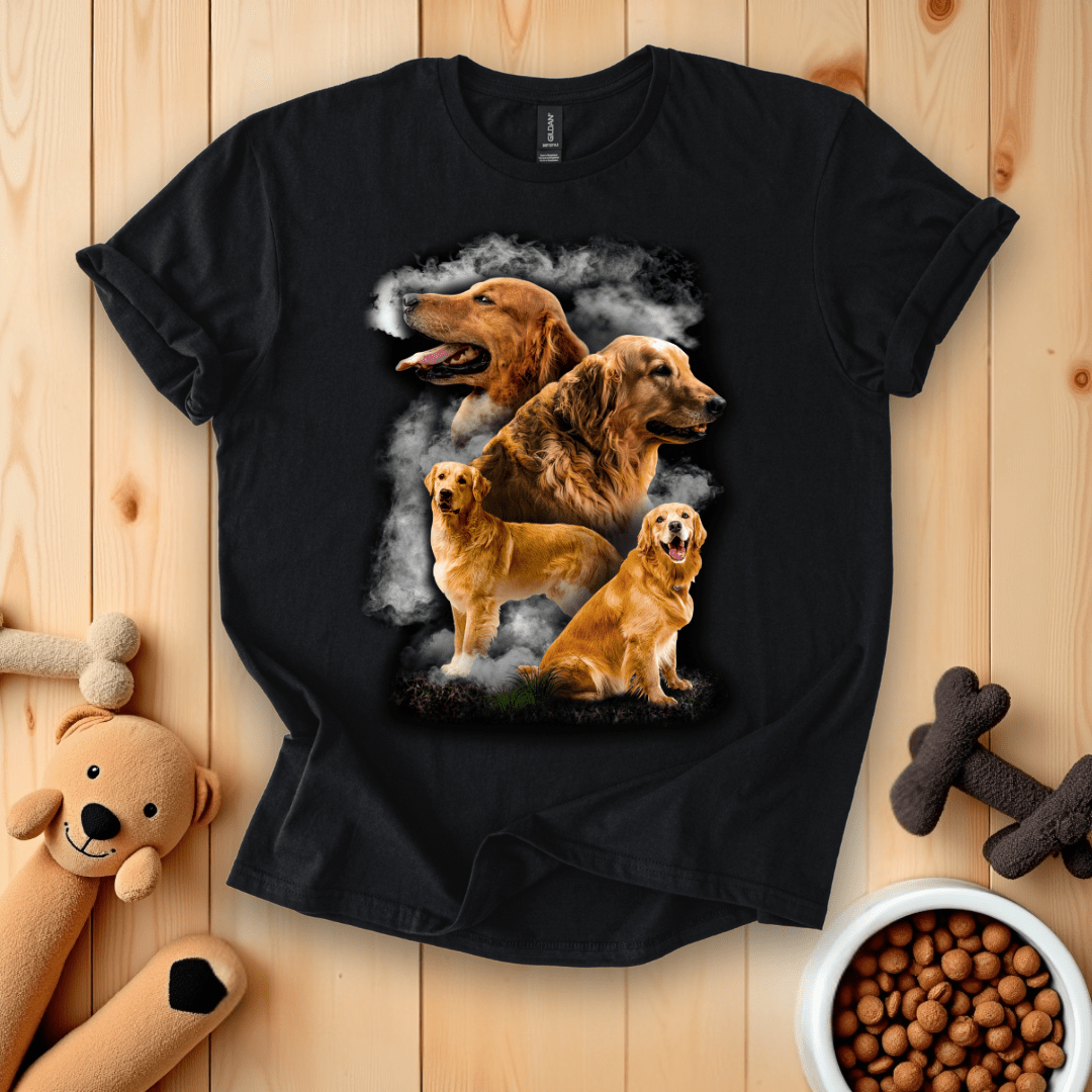 Black / S Golden Retriever Dog T-Shirt