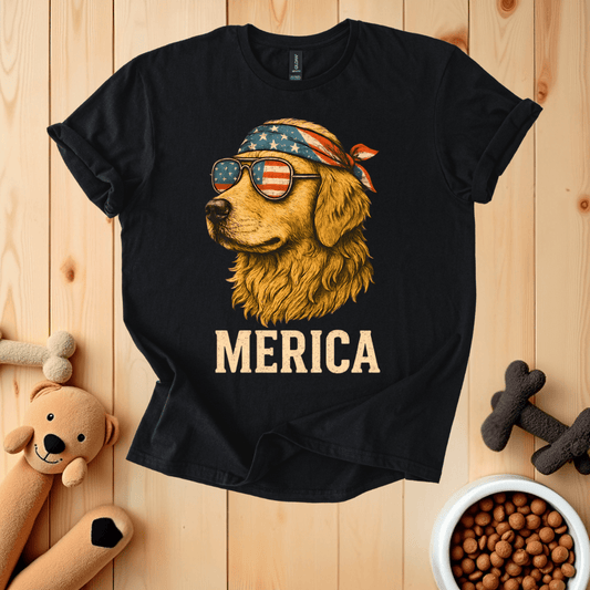 Black / S Golden Retriever Merica T-Shirt