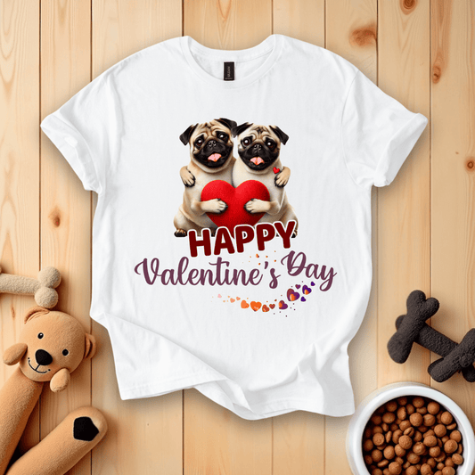 White / S Happy Valentine's Day Pugs T-Shirt