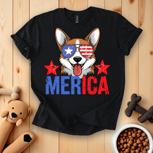 Black / S Merica 4Th Of July Corgi Dog T-Shirt