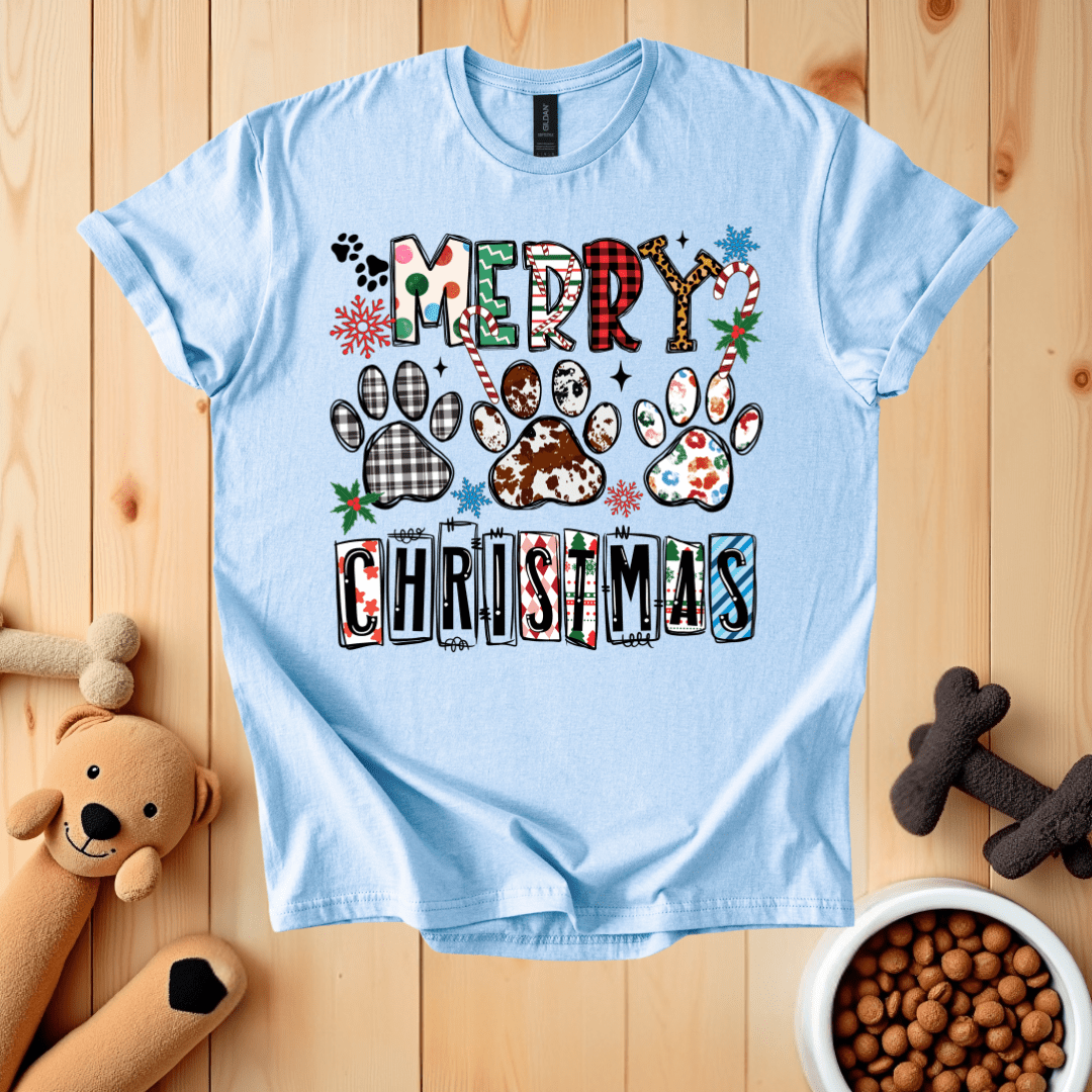 Light Blue / S Merry Christmas Dog Paws T-Shirt