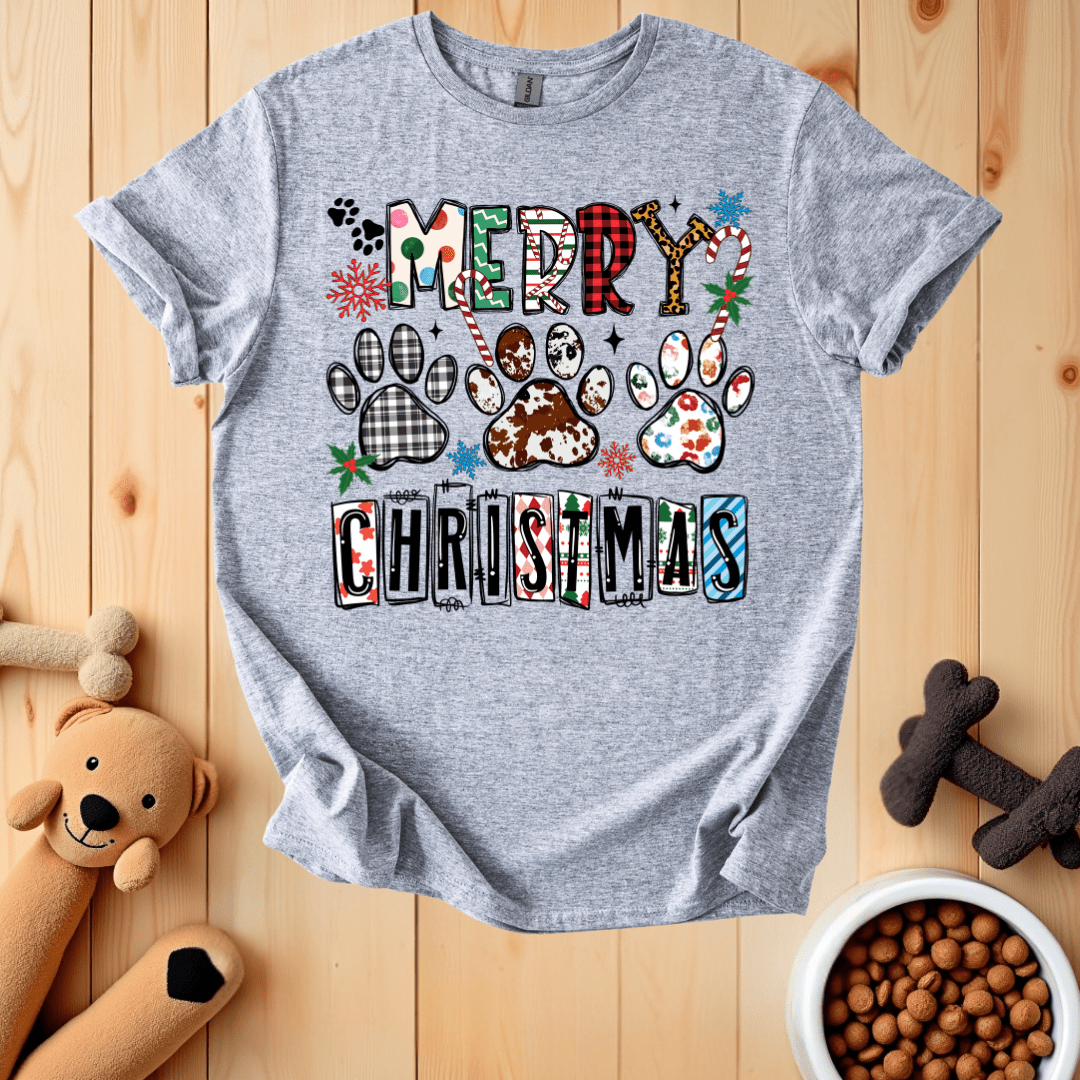 Sport Grey / S Merry Christmas Dog Paws T-Shirt