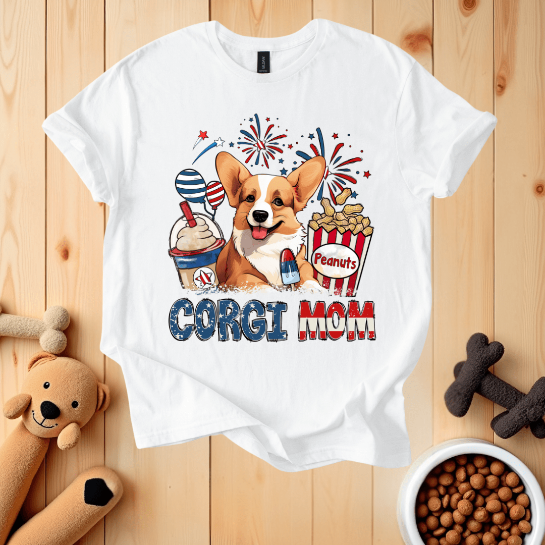 White / S Patriotic Corgi Mom T-Shirt