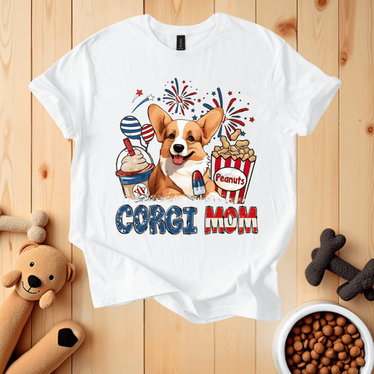 White / S Patriotic Corgi Mom T-Shirt