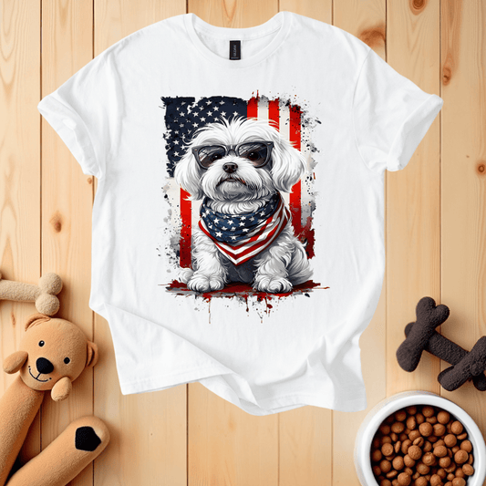 White / S Patriotic Dog American Flag T-Shirt