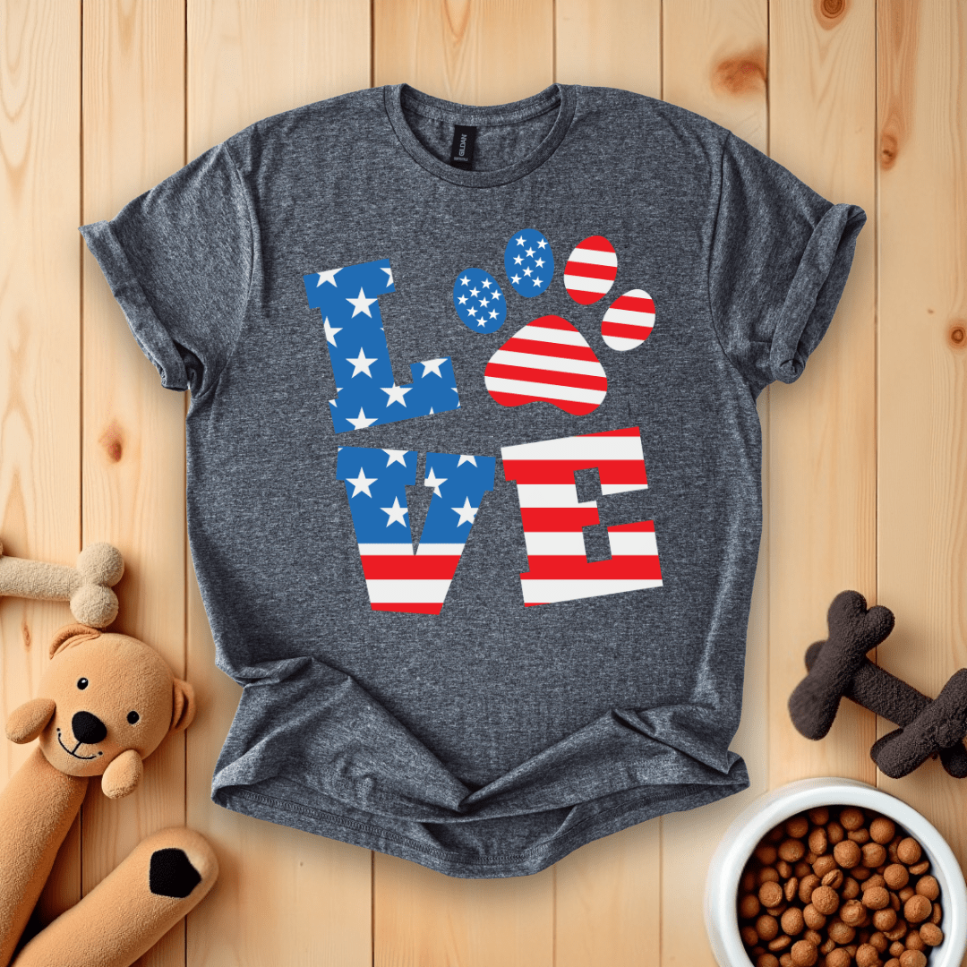 Dark Heather / S Patriotic Dog Love T-Shirt