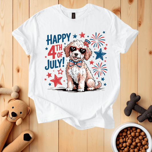 White / S Patriotic Doodle Dog T-Shirt