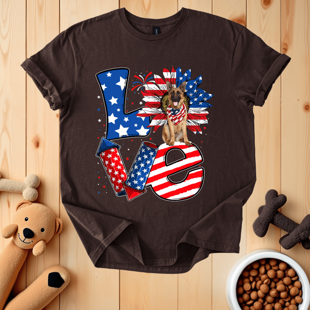 Dark Chocolate / S Patriotic German Shepherd Love T-Shirt