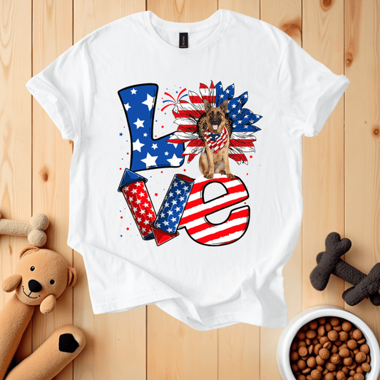 White / S Patriotic German Shepherd Love T-Shirt