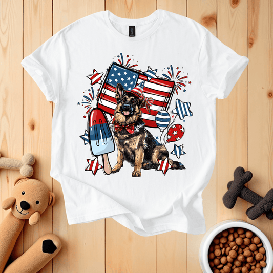 White / S Patriotic German Shepherd T-Shirt