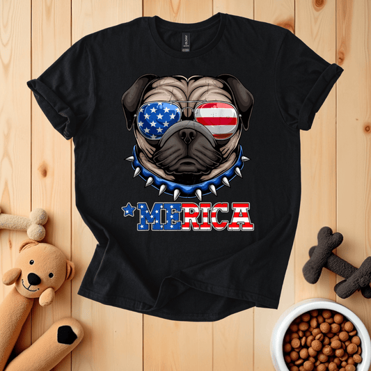 Black / S Patriotic Pug Merica T-Shirt