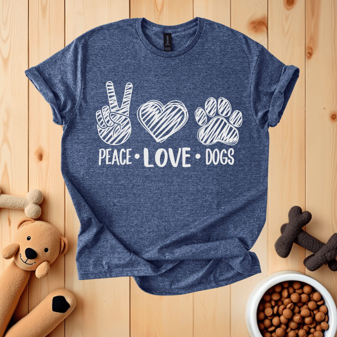 Heather Navy / S Peace Love Dogs T-Shirt
