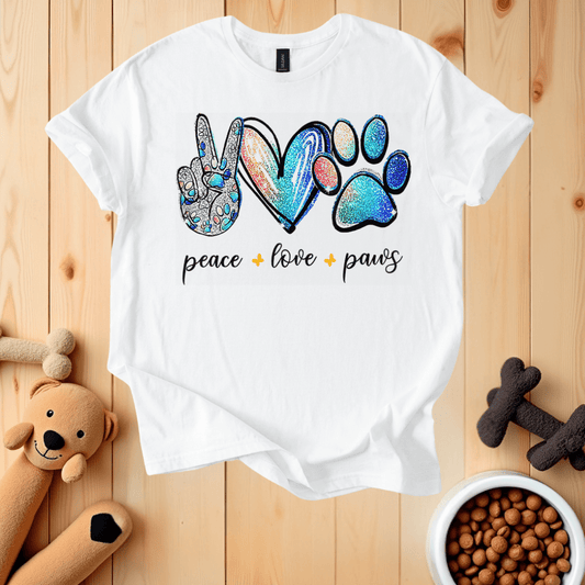 White / S Peace Love Paws T-Shirt
