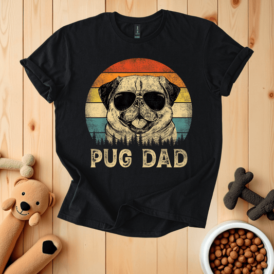 Black / S Pug Dad Retro T-Shirt