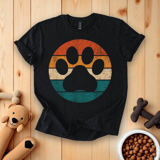 Black / S Retro Dog Paw T-Shirt
