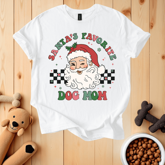 White / S Santa's Favorite Dog Mom T-Shirt