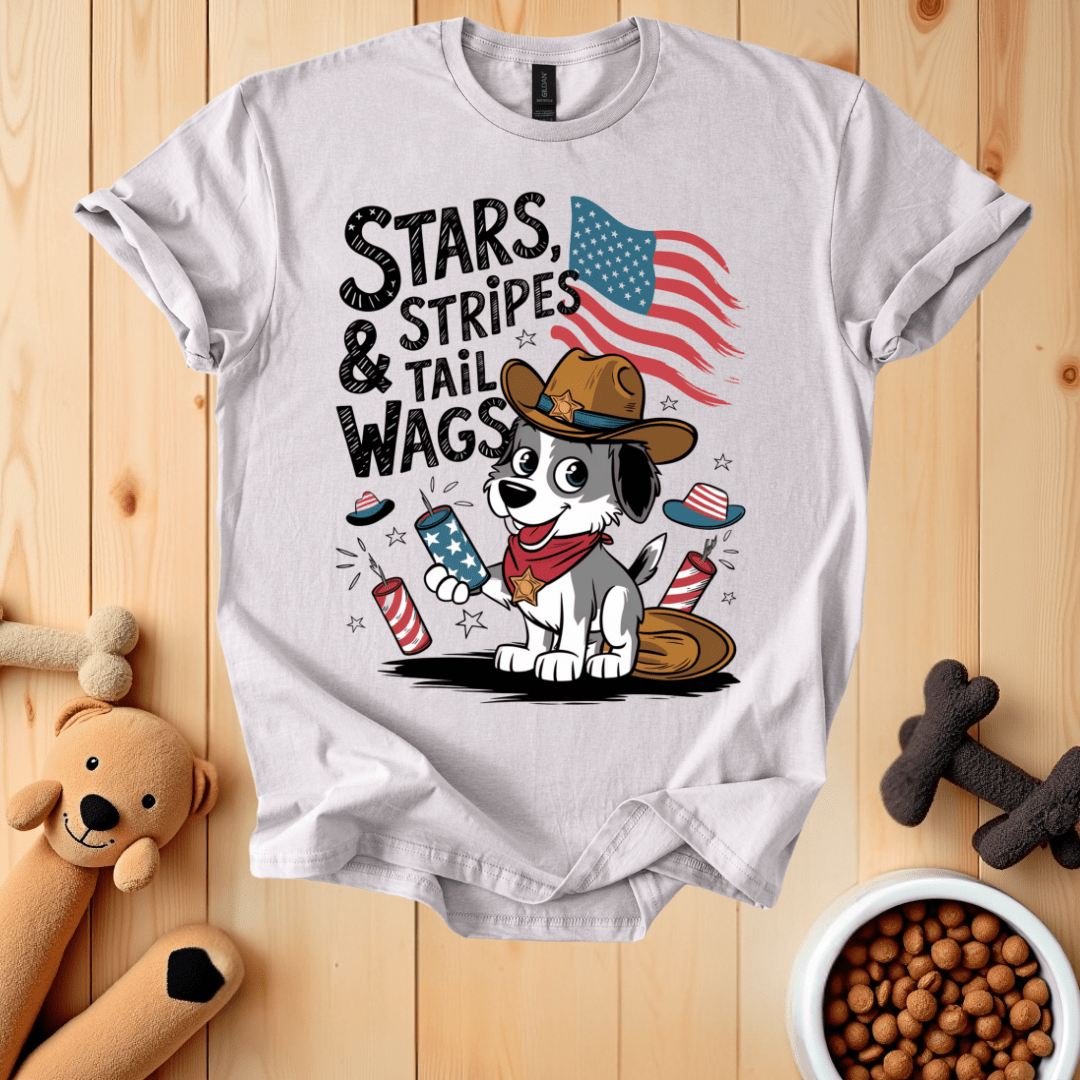 Ice Grey / S Stars Stripes & Tail Wags T-Shirt