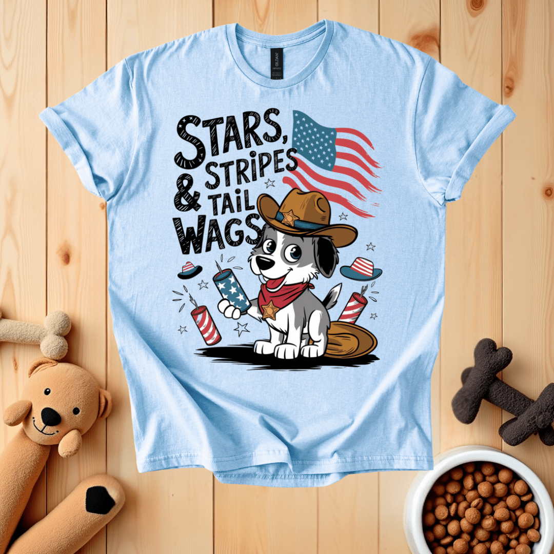 Light Blue / S Stars Stripes & Tail Wags T-Shirt