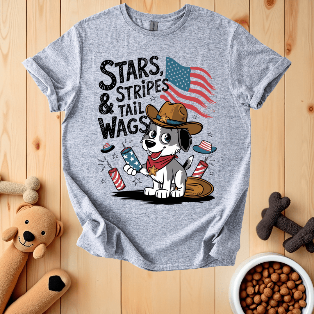 Sport Grey / S Stars Stripes & Tail Wags T-Shirt