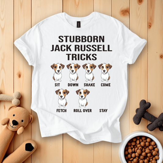 White / S Stubborn Jack Russell Tricks T-Shirt
