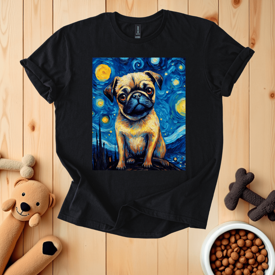 Black / S Van Gogh Starry Night Pug T-Shirt