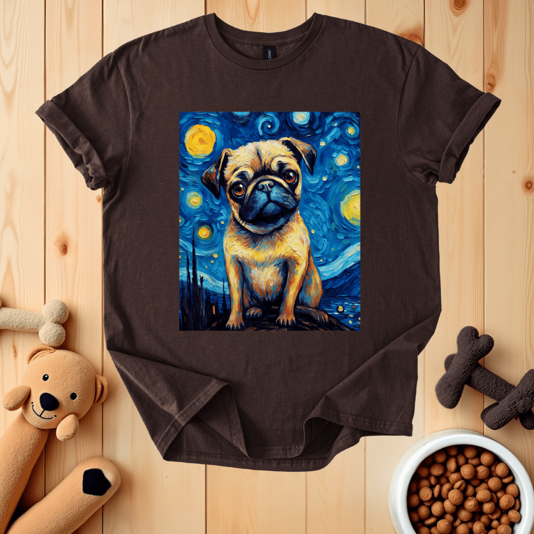 Dark Chocolate / S Van Gogh Starry Night Pug T-Shirt