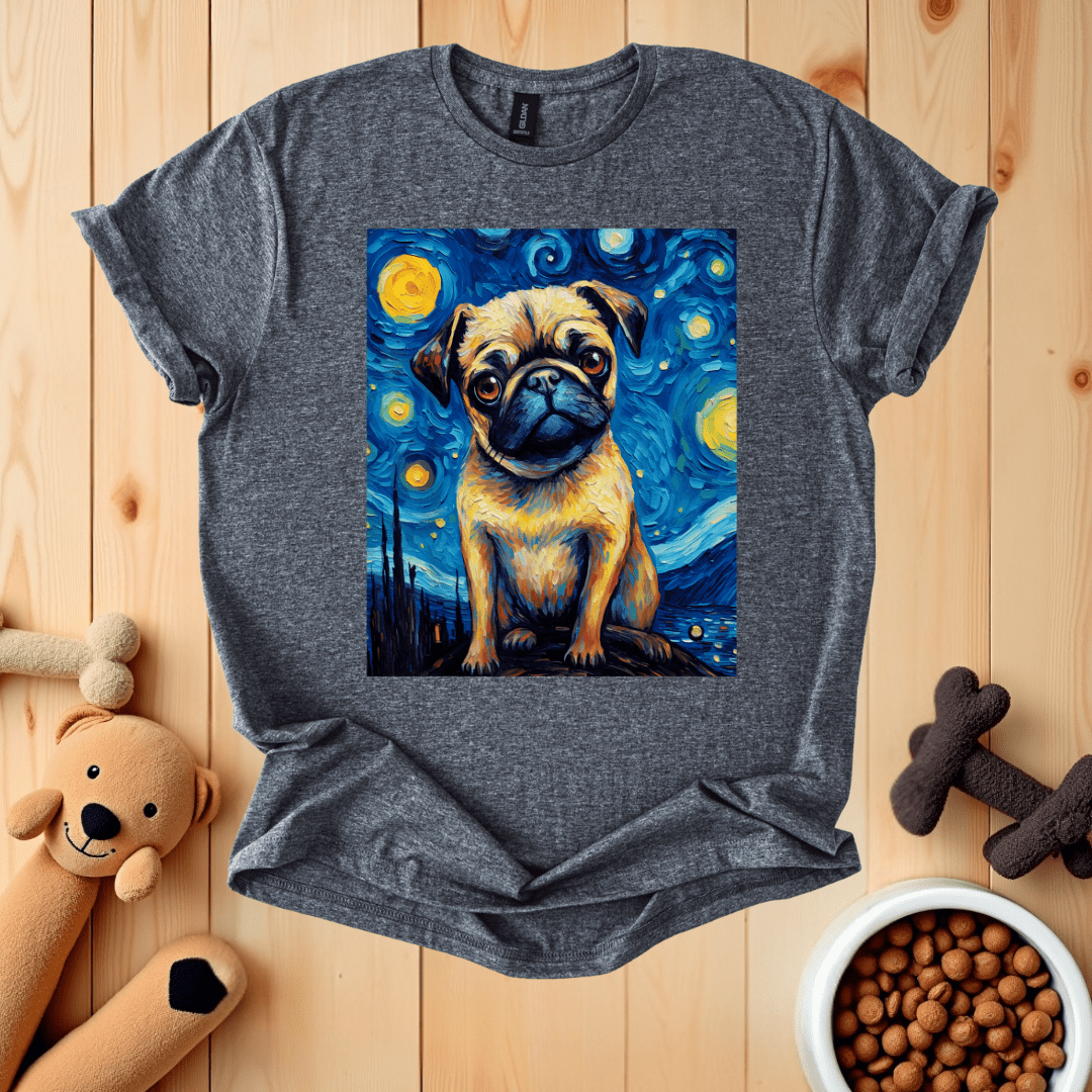 Dark Heather / S Van Gogh Starry Night Pug T-Shirt