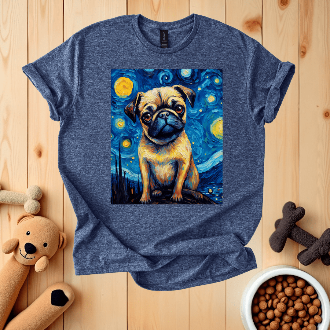 Heather Navy / S Van Gogh Starry Night Pug T-Shirt