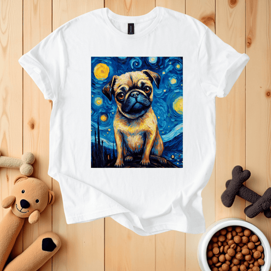 White / S Van Gogh Starry Night Pug T-Shirt