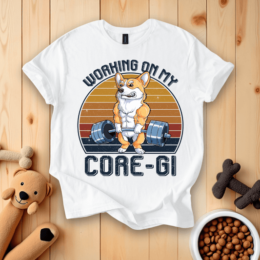 White / S Working On My Core-Gi Retro T-Shirt
