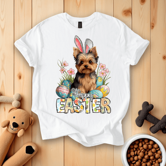 White / S Yorkshire Terrier Happy Easter T-Shirt